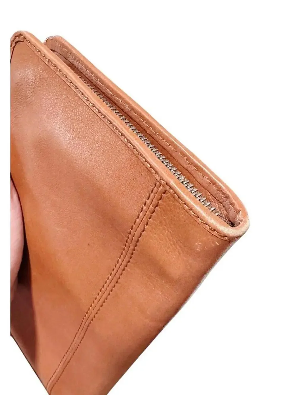 (RB) Banana Republic Parkside Wallet Cognac Leather Clutch Bag Gold Hardware Zip